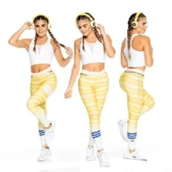 Leggins color amarillo y franjas azules