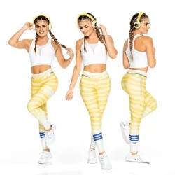 Leggins color amarillo y franjas azules
